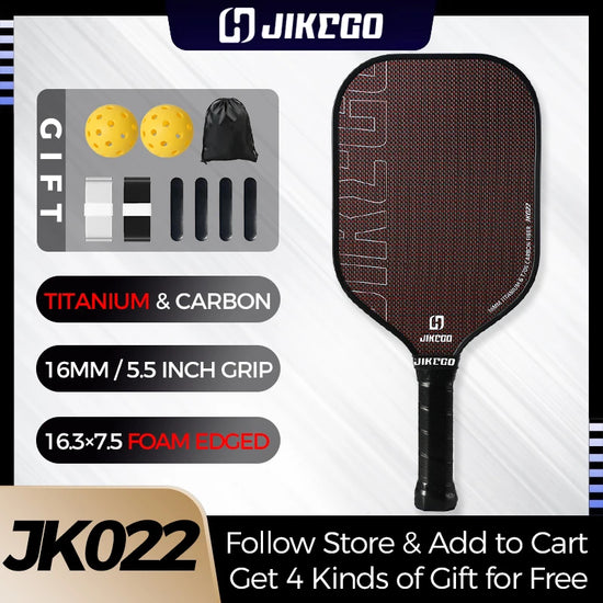 JIKEGO Titanium Weave T700 Carbon Fiber Pickleball Paddle Thermoformed Unibody Foam Edge 16mm Elongated Pickle Balls Racket CFS